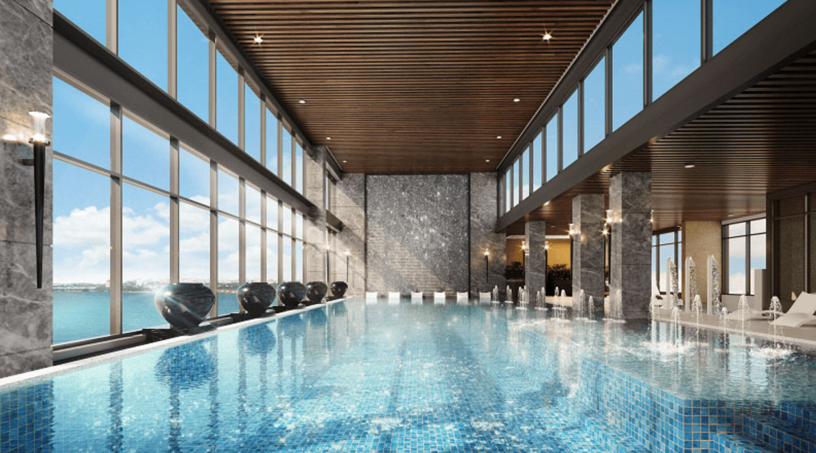 Masteri Waterfront có bể bơi năm ở tầng trên cùng của mỗi tòa tháp