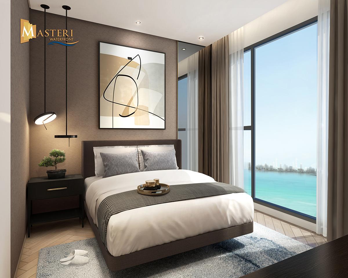 Các phòng ngủ cũng được thiết kế để tận dụng hướng biển tại Masteri Waterfront